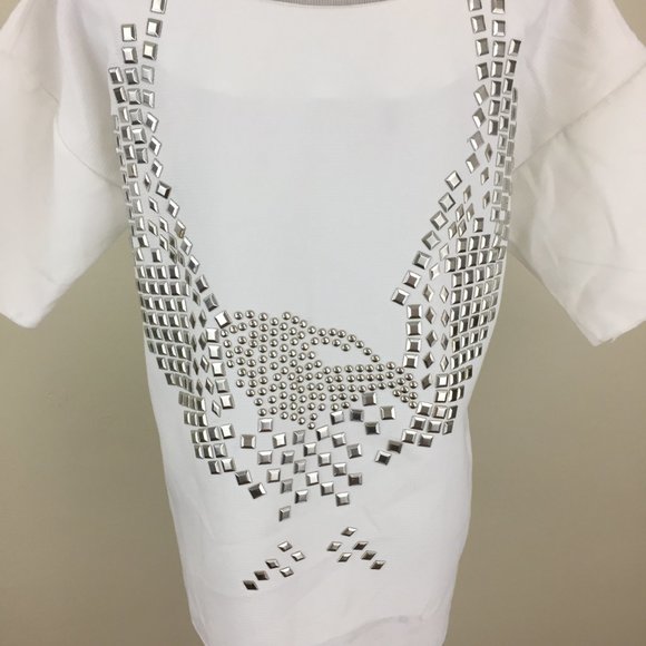NWOT TOPSHOP White Silver Studded Back Dolman Short Sleeve Shirt - Picture 7 of 14